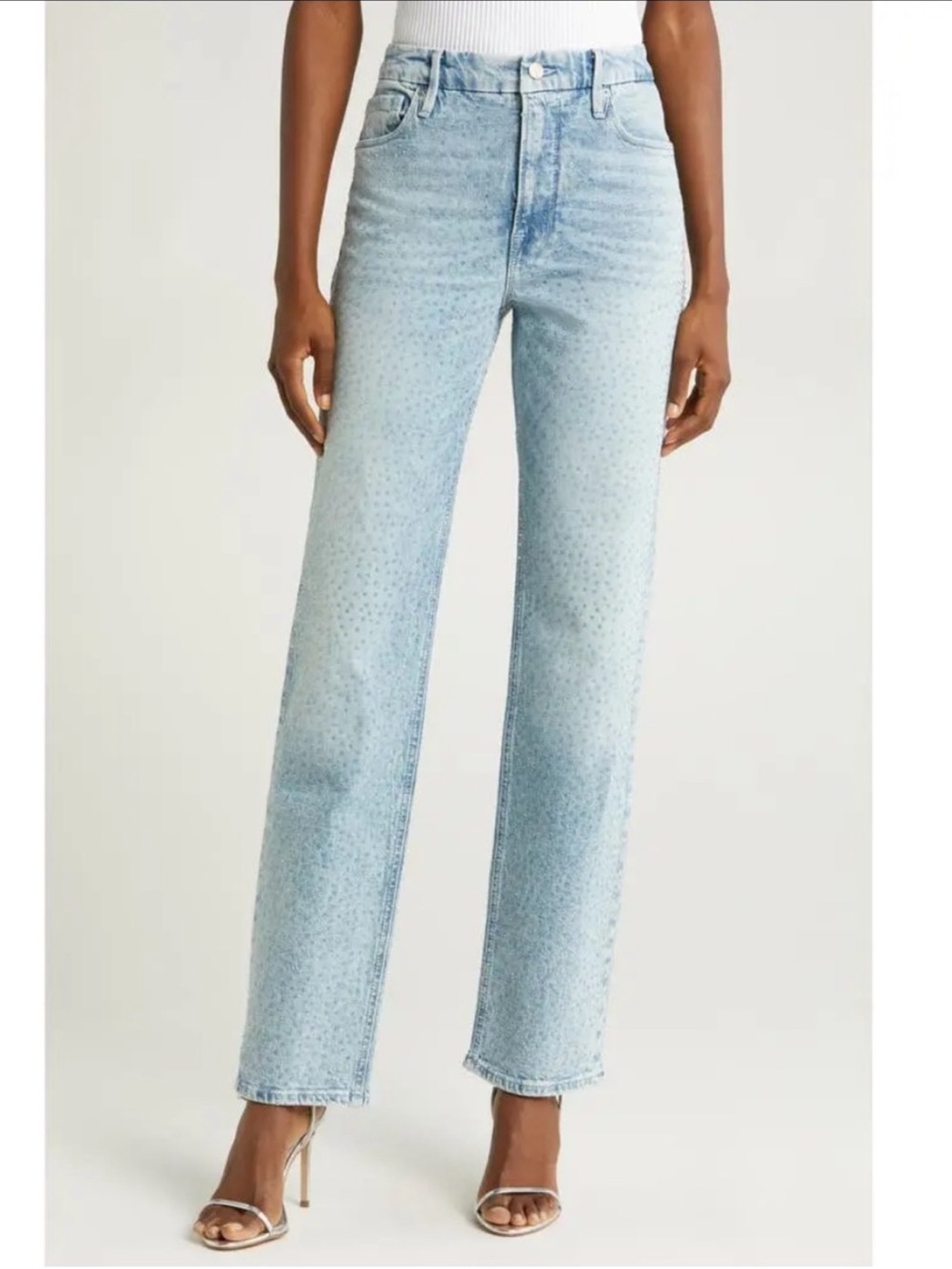 Good American Rhinestone Light Wash High-Rise Straight Jeans NWT - Light Blue
